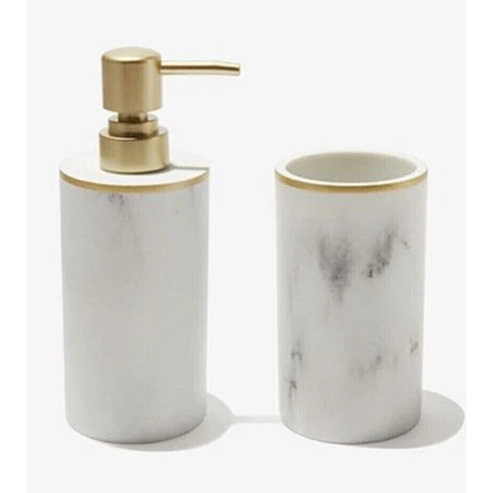 Sunday Citizen Bathroom Set Soap Dispenser & Toothbrush Cup - Marble Look Vanity